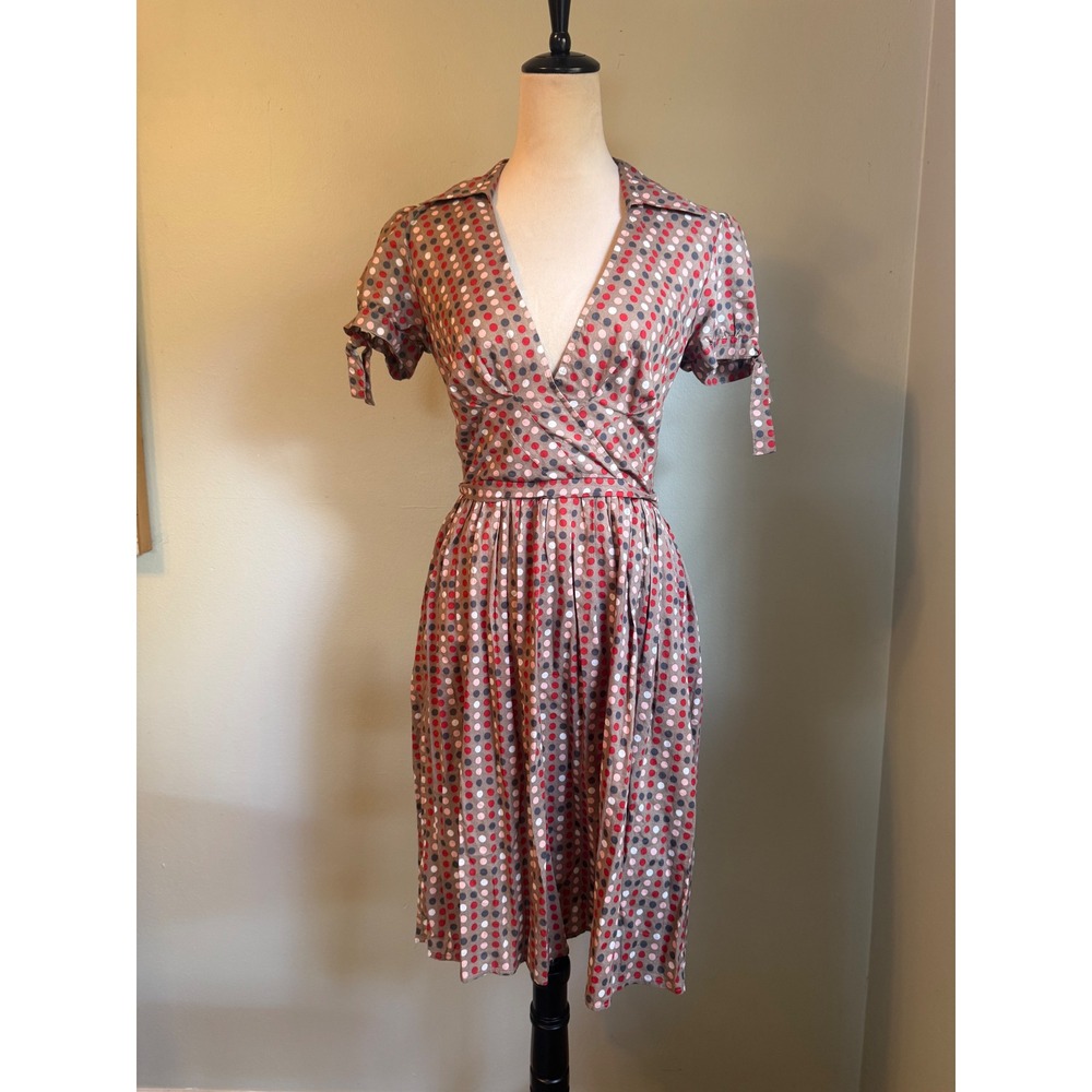 Y2K Polka Dot Wrap Dress Short Sleeve Retro Rockabilly Cotton colorful dainty S